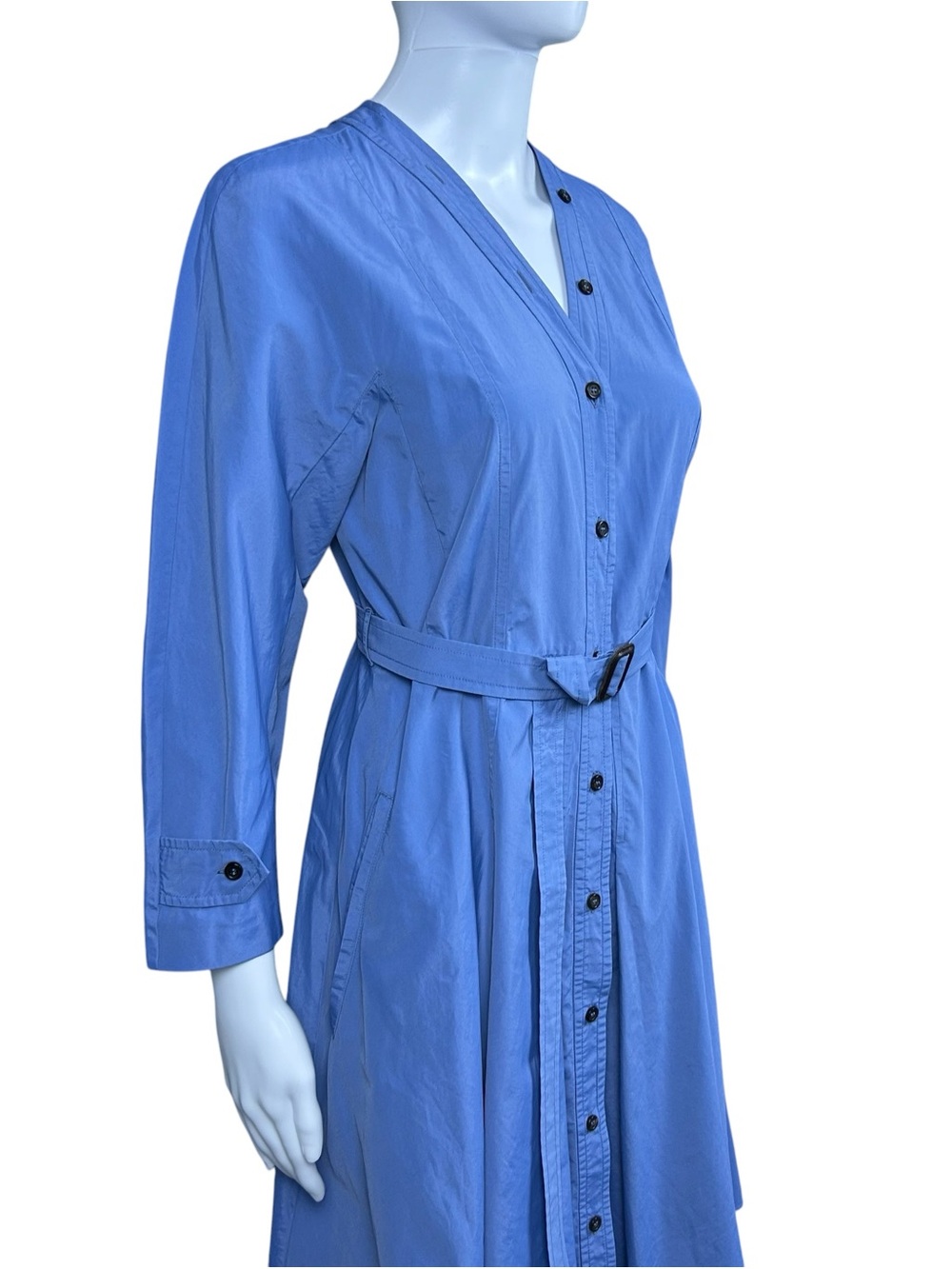’S MaxMara Belted Midi Shirt Dress Size 6 Blue Pockets Button Front Preppy - Picture 3 of 16